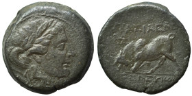 SELEUKID KINGS of SYRIA. Seleukos II Kallinikos. 246-225 BC. Ae (bronze, 7.45 g, 20 mm), ΔEΛ Mint. Laureate and draped bust of Apollo right. Rev. BAΣΙ...