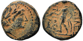 SELEUKID KINGS of SYRIA. Antiochos III the Great, 222-187 BC. Ae (bronze, 1.43 g, 10 mm), Antioch. Laureate head of Antiochos as Apollo. Rev. Apollo s...