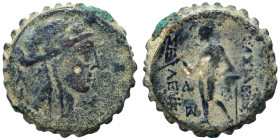 SELEUKID KINGS of SYRIA. Seleukos IV Philopator, 187-175 BC. Ae Serrate (bronze, 9.02 g, 21 mm), Antioch. Laureate head of Apollo right. Rev. BAΣIΛEΩΣ...
