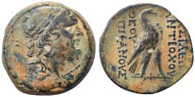 SELEUKID KINGS of SYRIA. Antiochos IV Epiphanes, 175-164 BC. Ae (bronze, 37.34 g, 35 mm), Antioch on the Orontes. Laureate head of Zeus-Serapis to rig...