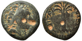 SELEUKID KINGS of SYRIA. Antiochos IV Epiphanes, 175-164 BC. Ae (bronze, 1.99 g, 14 mm), Tyre. Diademed head right. Rev. BAΣΙΛΕΩΣ ANTIOXΟΥ Palm tree. ...