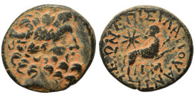 SYRIA, Seleukis and Pieria. Antioch. Pseudo-autonomous issue, time of Augustus, 27 BC-14 AD. Ae (bronze, 6.40 g, 20 mm), 12/13 AD. Laureate head of Ze...
