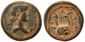 SYRIA, Seleucis and Pieria. Antioch. Pseudo-autonomous issue. Ae (bronze, 2.02 g, 12 mm). Bust of Apollo right. Rev. Lyre. Nealry very fine.