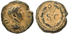 SYRIA, Seleucis and Pieria. Antioch. Trajan, 98-117. Half Quadrans (bronze, 1.35 g, 12 mm). Rome, for use in Syria. Laureate and draped bust of Trajan...