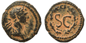 SYRIA, Seleucis and Pieria. Antioch. Trajan, 98-117. Half Quadrans (bronze, 0.97 g, 11 mm). Rome, for use in Syria. Laureate and draped bust of Trajan...