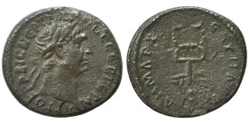 SYRIA, Seleucis and Pieria. Antioch. Trajan, 98-117. Ae (bronze, 2.31 g, 16 mm). ΑVΤ Κ ΝЄΡ ΤΡΑΙΑΝ СЄΒ ΓЄΡΜ Laureate head of Trajan right. Rev. ΔΗΜΑΡΧ ...