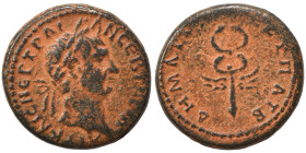 SYRIA, Seleucis and Pieria. Antioch. Trajan, 98-117. Ae (bronze, 2.91 g, 16 mm). ΑVΤ Κ ΝЄΡ ΤΡΑΙΑΝ СЄΒ ΓЄΡΜ Laureate head of Trajan right. Rev. ΔΗΜΑΡΧ ...