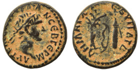 SYRIA, Seleukis and Pieria. Antioch. Trajan, 98-117. Ae (bronze, 1.71 g, 13 mm), Rome, for circulation in Syria. ΑΥΤ ΚΑΙС ΝЄΡ ΤΡΑΙΑΝ СЄΒ ΓЄΡΜ Laureate...