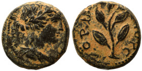 SYRIA, Seleucis and Pieria. Antioch. Pseudo-autonomous issue. Dichalkon (bronze, 3.71 g, 13 mm). Laureate and draped bust of Apollo left. Rev. Laurel ...