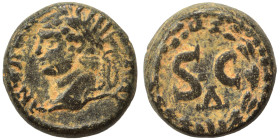 SYRIA, Seleucis and Pieria. Antioch. Caracalla, 198-217. Semis (bronze, 3.67 g, 14 mm). Radiate head left. Rev. S C, Δ below, all within laurel wreath...