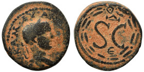 SYRIA, Seleucis and Pieria. Antioch. Elagabalus, 218-222. Ae (bronze, 4.83 g, 20 mm). Laureate head of Elagabalus to right. Rev. S C; Δ above, E below...