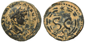 SYRIA, Seleucis and Pieria. Antioch. Elagabalus, 218-222. Ae (bronze, 6.15 g, 20 mm). Radiate head of Elagabalus to right. Rev. S C Eagle with open wi...