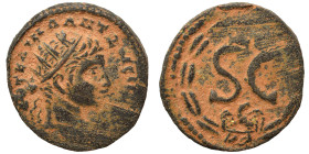 SYRIA, Seleucis and Pieria. Antioch. Elagabalus, 218-222. Ae (bronze, 3.84 g, 20 mm). Radiate head of Elagabalus to right. Rev. S C; Δ - E above, eagl...