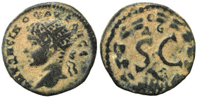 SYRIA, Seleucis and Pieria. Antioch. Elagabalus, 218-222. Ae (bronze, 4.39 g, 19 mm). Radiate head of Elagabalus to left. Rev. S C; Δ - E above, eagle...