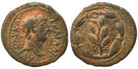 SYRIA, Cyrrhestica. Beroea. Hadrian, 117-138. Chalkous (bronze, 2.33 g, 16 mm). ΑΥΤΟΚ ΚΑΙC ΤΡΑΙ ΑΔΡ Laureate head of Hadrian to right. Rev. Β-Є Laurel...