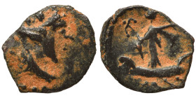 PALMYRENE. Palmyra. Pseudo-autonomous issue, circa 1st-3rd centuries AD. Ae (bronze, 0.39 g,11 mm). Head of Tyche right. Rev. Astarte standing in gall...