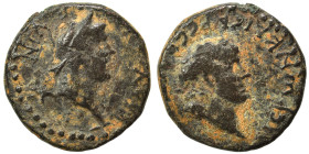 LYCAONIA. Iconium. Nero, 54-68. Assarion (bronze, 4.81 g, 19 mm). ΝЄΡωΝ ΚΑΙCΑΡ CЄΒΑCΤΟC Laureate head of Nero to right. Rev. ΚΛΑYΔЄΙΚΟΝΙЄⲰΝ Veiled hea...