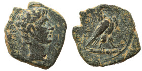 PHRYGIA. Amorium. Augustus, 27 BC-14 AD. Ae (bronze, 5.73 g, 20 mm). Bare head right. Rev. Eagle standing right on thunderbolt. Nearly very fine.
