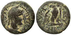 PHRYGIA. Laodicea ad Lycum. Pseudo-autonomous. Time of Nero, 54-68. Ae (bronze, 3.67 g, 16 mm). Draped bust of Mên right, wearing Phrygian cap and set...
