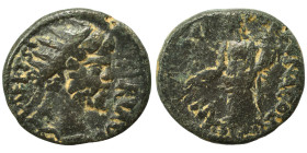PISIDIA Antioch. Septimius Severus, 193-211. Ae (bronze, 5.98 g, 22 mm). Radiate head right. Rev. Tyche standing left, holding branch and cornucopia. ...