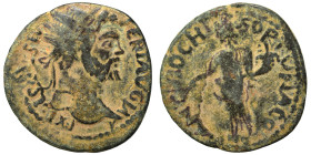PISIDIA Antioch. Septimius Severus, 193-211. Ae (bronze, 4.13 g, 22 mm). Radiate head right. Rev. Tyche standing left, holding branch and cornucopia. ...
