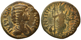 PISIDIA. Antioch. Julia Domna, 193-218. Ae (bronze, 5.03 g, 21 mm). IVLIA DOMNA AVG Draped bust right, Rev. Mên standing facing, head to right, with f...