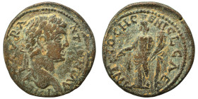 PISIDIA. Antioch. Caracalla, 198-217. Ae (bronze, 6.03 g, 23 mm). Laureate bust of Caracalla right. Rev. Tyche standing left holding branch and cornuc...