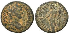 PISIDIA. Antioch. Caracalla, 198-217. Ae (bronze, 3.80 g, 22 mm). Laureate bust of Caracalla right. Rev. Tyche standing left holding branch and cornuc...