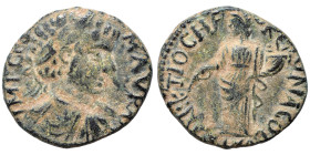PISIDIA. Antioch. Caracalla, 198-217. Ae (bronze, 5.16 g, 21 mm). Laureate bust of Caracalla right. Rev. Tyche standing left holding branch and cornuc...