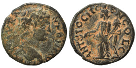 PISIDIA. Antioch. Caracalla, 198-217. Ae (bronze, 4.77 g, 22 mm). Laureate bust of Caracalla right. Rev. Tyche standing left holding branch and cornuc...