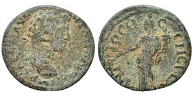 PISIDIA. Antioch. Caracalla, 198-217. Ae (bronze, 5.36 g, 22 mm). Laureate bust of Caracalla right. Rev. Tyche standing left holding branch and cornuc...