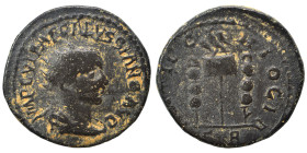 PISIDIA. Antioch. Volusian, 251-253. Ae (bronze, 8.15 g, 24 mm). Radiate, draped and cuirassed bust right. Rev. Vexillum with eagle between two standa...