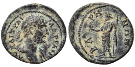PISIDIA. Baris. Hadrian, 117-138. Ae (bronze, 2.23 g, 17 mm). ΑΥT ΚΑΙ ΤΡΑΙA ΑΔΡΙΑΝΟС Laureate bust right. Rev. ΒΑΡΗΝΩΝ Zeus standing left, holding eag...