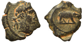 EGYPT. Alexandria. Trajan, 98-117. Chalkous (bronze, 1.58 g, 14 mm). Laureate head of Trajan to right. Rev. Elephant or rhinoceros walking right. RPC ...
