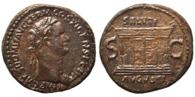 Domitian, 81-96. As (bronze, 10.81 g, 28 mm), Rome. IMP CAES DOMITIAN AVG GERM COS X Laureate head right, with aegis. Rev. SALVTI AVGVSTI / S - C Alta...