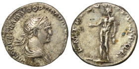 Trajan, 98-117. Denarius (silver, 3.23 g, 18 mm), Rome. IMP CAES NER TRAIANO OPTIMO AVG GER DAC Laureate and draped bust of Trajan to right, seen from...