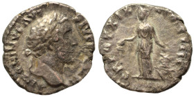 Antoninus Pius, 138-161. Denarius (silver, 2.90 g, 17 mm), Rome. ANTONINVS AVG PIVS P P IMP II Laureate head right. Rev. TR POT XIX COS IIII Annona st...