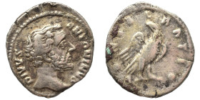 Divus Antoninus Pius, died 161. Denarius (silver, 3.13 g, 19 mm), Rome. DIVVS ANTONINVS Bare head of Divus Antoninus Pius to right. Rev. CONSECRATIO E...