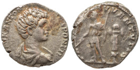 Caracalla, as Caesar, 196-198. Denarius (silver, 2.78 g, 16 mm), Laodicea ad Mare. M AVR ANTON CAES PONTIF Bare-headed, draped and cuirassed bust righ...