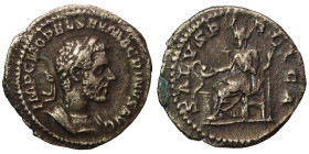 Macrinus, 217-218. Denarius (silver, 2.29 g. 19 mm), Rome. IMP CM OPEL SEV MACRINVS AVG Bust of Macrinus, laureate, cuirassed, right. Rev. SALVS PVBLI...