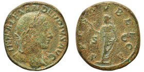 Severus Alexander, 222-235. Sestertius (bronze, 18.07 g, 29 mm), Rome. IMP ALEXANDER PIVS AVG Laureate, draped and cuirassed bust right. Rev. SPES PVB...