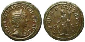 Herennia Etruscilla, Augusta, 249-251. As (bronze, 10.71 g, 27 mm), Rome. HERENNIA ETRVSCILLA AVG Diademed and draped bust of Herennia Etruscilla to r...