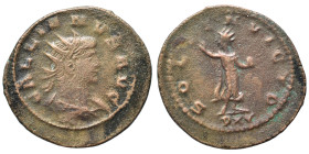 Gallienus, 253-268. Antoninianus (bronze, 2.89 g, 22 mm), Asia minor. GALLIENVS AVG Radiate draped bust right. Rev. SOLI INVICTO Sol standing left, ri...