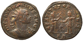 Aurelian, 270-275. Antoninianus (bronze, 4.14 g, 21 mm), Serdica. IMP AVRELIANVS AVG Radiate and cuirassed bust right. Rev. RESTITVT ORBIS Woman prese...