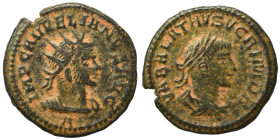 Aurelian, with Vabalathus, 270-275. Antoninianus (bronze, 3.53 g, 20 mm), Antioch. IMP C AVRELIANVS AVG Radiate and cuirassed bust of Aurelian right; ...