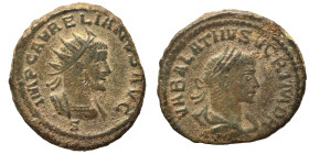 Aurelian, with Vabalathus, 270-275. Antoninianus (bronze, 3.91 g, 21 mm), Antioch. IMP C AVRELIANVS AVG Radiate and cuirassed bust of Aurelian right; ...