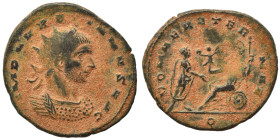 Aurelian, 270-275. Antoninianus (bronze, 3.38 g, 22 mm), Mediolanum. IMP AVRELIANVS AVG Radiate and cuirassed bust of Aurelian to right. Rev. ROMAE AE...