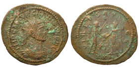 Carinus, as Caesar, 282-283. Antoninianus (bronze, 3.49 g, 24 mm), Tripolis. IMP C M AVR CARINVS NOB C Radiate and cuirassed bust of Carinus to right....