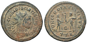 Diocletian, 284-305. Antoninianus (bronze, 4.45 g, 24 mm), Cyzicus. IMP C C VAL DIOCLETIANVS AVG Radiate, draped, and cuirassed bust right. Rev. CONCO...