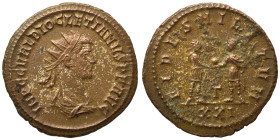 Diocletian, 284-305. Antoninianus (3.91 g, 22 mm), Siscia. IMP C C VAL DIOCLETIANVS P F AVG Radiate, draped and cuirassed bust to right. Rev. FIDES MI...